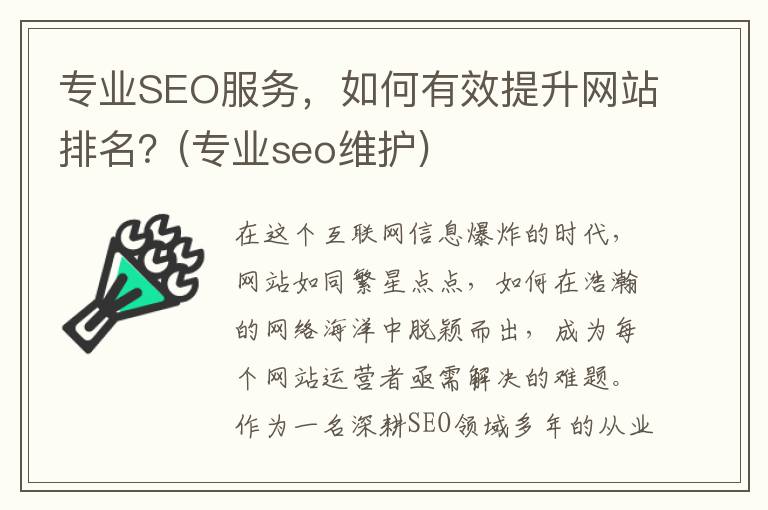 专业SEO服务，如何有效提升网站排名？(专业seo维护)